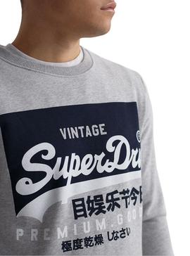 Sudadera Sueprdry Vintage Logo Gris Para Hombre