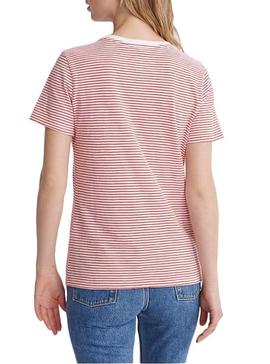 Camiseta Vintage Logo Stripe Rojo Para Mujer