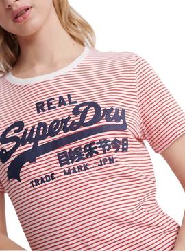 Camiseta Vintage Logo Stripe Rojo Para Mujer