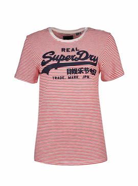 Camiseta Vintage Logo Stripe Rojo Para Mujer