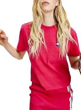 Camiseta Tommy Jeans Parche Cropped Rosa Mujer