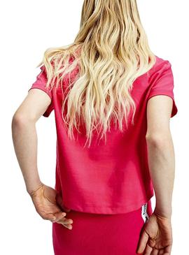 Camiseta Tommy Jeans Parche Cropped Rosa Mujer