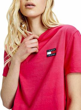 Camiseta Tommy Jeans Parche Cropped Rosa Mujer