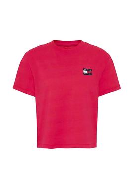 Camiseta Tommy Jeans Parche Cropped Rosa Mujer