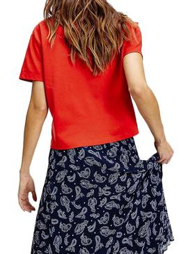 Camiseta Tommy Jeans Parche Cropped Rojo Mujer