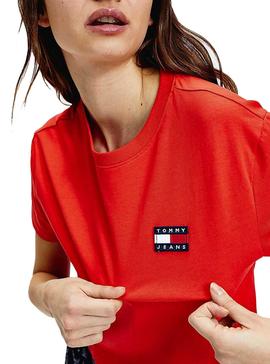 Camiseta Tommy Jeans Parche Cropped Rojo Mujer