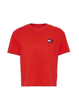 Camiseta Tommy Jeans Parche Cropped Rojo Mujer