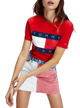 Camiseta Tommy Jeans Flag Rojo Mujer