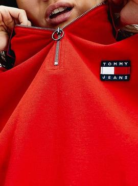 Polo Tommy Jeans Badge Rojo Para Mujer