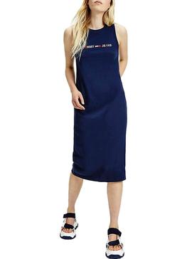 Vestido Tommy Jeans Logo Marino Para Mujer