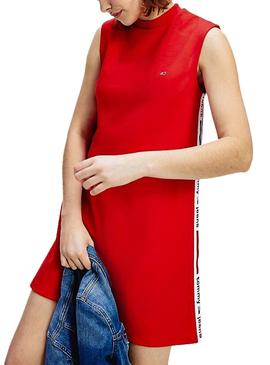 Vestido Tommy Jeans Tape Detail Rojo Para Mujer