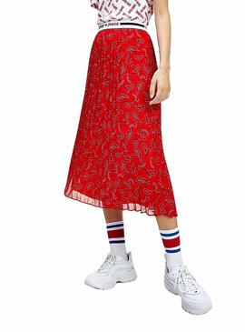 Falda Tommy Jeans Plisada Midi Rojo Para Mujer