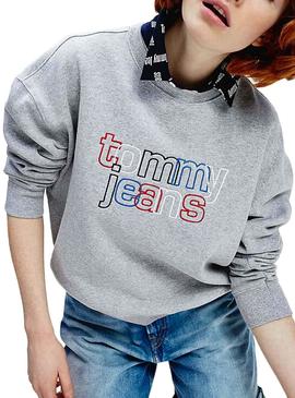 Sudadera Tommy Jeans Modern Logo Gris Para Mujer