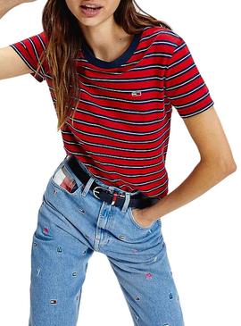 Camiseta Tommy Jeans Classics Stripe Rojo Mujer