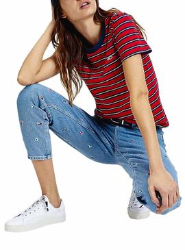 Camiseta Tommy Jeans Classics Stripe Rojo Mujer