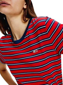 Camiseta Tommy Jeans Classics Stripe Rojo Mujer