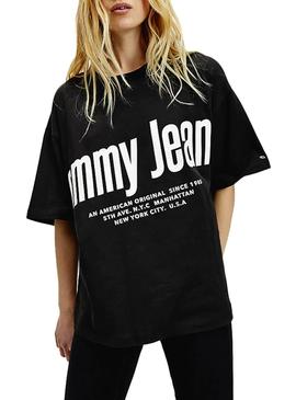 Camiseta Tommy Jeans Diagonal Logo Negro Mujer
