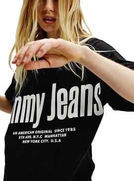 Camiseta Tommy Jeans Diagonal Logo Negro Mujer