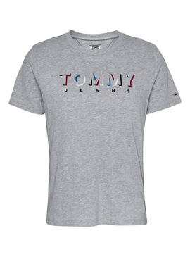 Camiseta Tommy Jeans Shadow Logo Gris Para Mujer