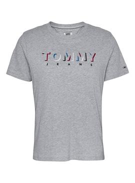 Camiseta Tommy Jeans Shadow Logo Gris Para Mujer
