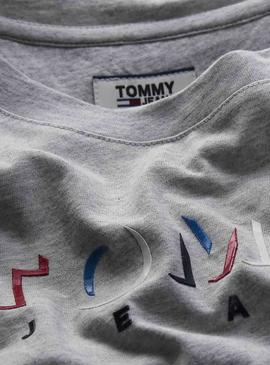 Camiseta Tommy Jeans Shadow Logo Gris Para Mujer