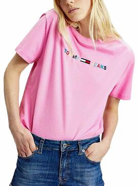Camiseta Tommy Jeans Colored Logo Rosa Mujer