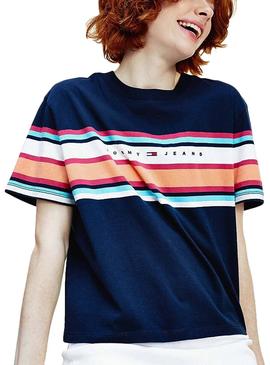 Camiseta Tommy Jeans Stripe Logo Marino Mujer