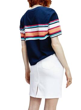 Camiseta Tommy Jeans Stripe Logo Marino Mujer