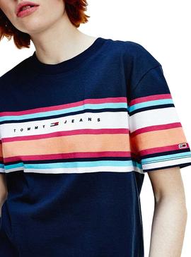 Camiseta Tommy Jeans Stripe Logo Marino Mujer