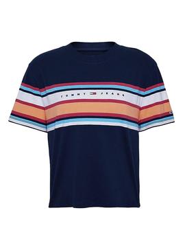 Camiseta Tommy Jeans Stripe Logo Marino Mujer