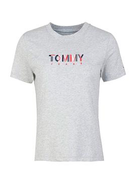 Camiseta Tommy Jeans Multicolor Logo Gris Mujer