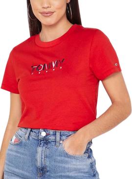 Camiseta Tommy Jeans Multicolor Logo Rojo Mujer