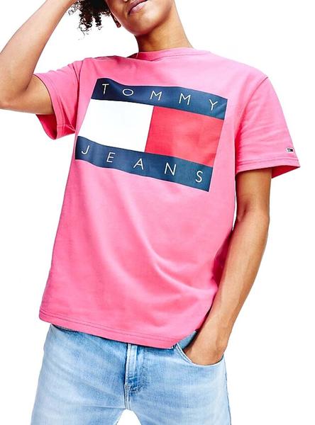 Flor de la ciudad Lujoso Química Camiseta Tommy Jeans Big Flag Fucsia para Hombre