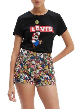 Camiseta Levis Super Mario Negro Para Mujer