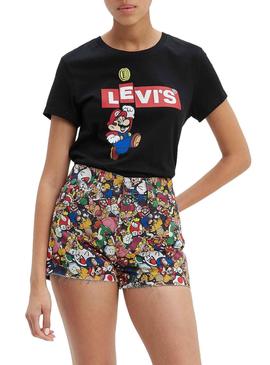 Camiseta Levis Super Mario Negro Para Mujer