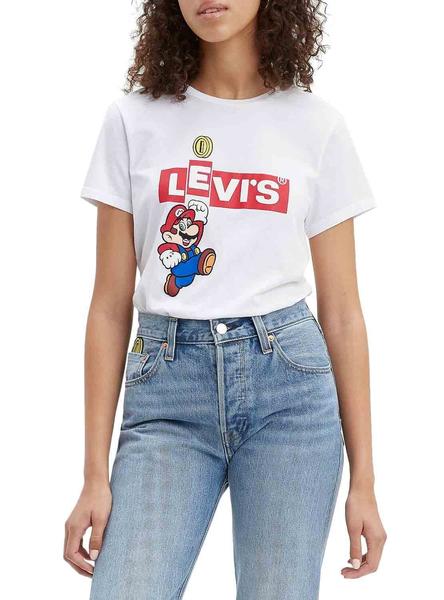 detective Noveno Buque de guerra Camiseta Levis Super Mario Blanco Para Mujer