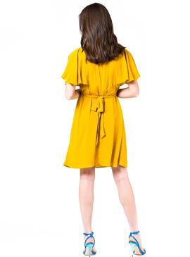 Vestido Naf Naf Manga Kimono Amarillo Mujer