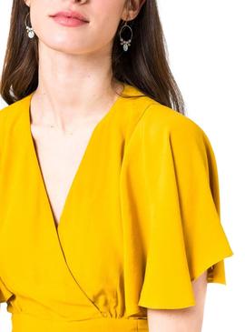 Vestido Naf Naf Manga Kimono Amarillo Mujer