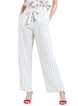 Pantalon Naf Naf Raya Diplomatica Blanco Mujer