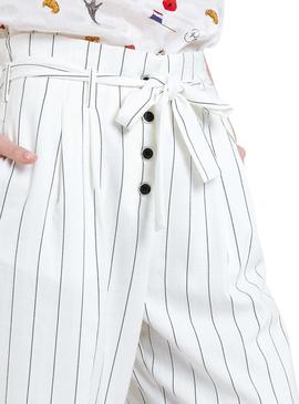 Pantalon Naf Naf Raya Diplomatica Blanco Mujer