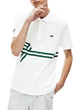Polo Lacoste Tape Blanco y Verde para Hombre