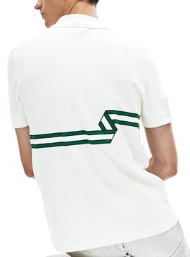 Polo Lacoste Tape Blanco y Verde para Hombre