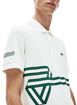 Polo Lacoste Tape Blanco y Verde para Hombre
