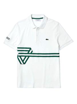 Polo Lacoste Tape Blanco y Verde para Hombre