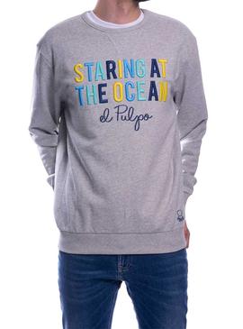 Sudadera El Pulpo Staring Gris Para Hombre