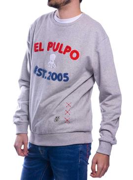 Sudadera El Pulpo Letras Towel Gris Para Hombre