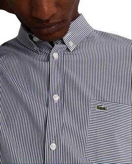 Camisa Lacoste Rayas Slim Azul Para Hombre