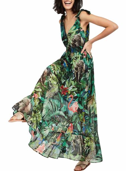 Vestido Naf Naf Floral Verde Mujer