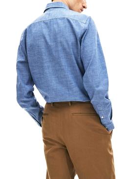 Camisa Lacoste Cambray Azul para Hombre