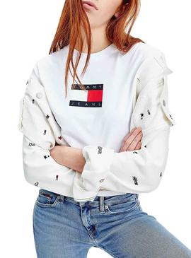 Camiseta Tommy Jeans Flag Blanco para Mujer